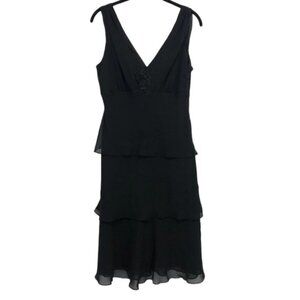 Lori Ann Montreal Vintage Black sleeveless tiered midi  dress sequin broach 8